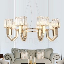 Modern Contemporary 8 Light Steel Pendant Light with Crystal Shade