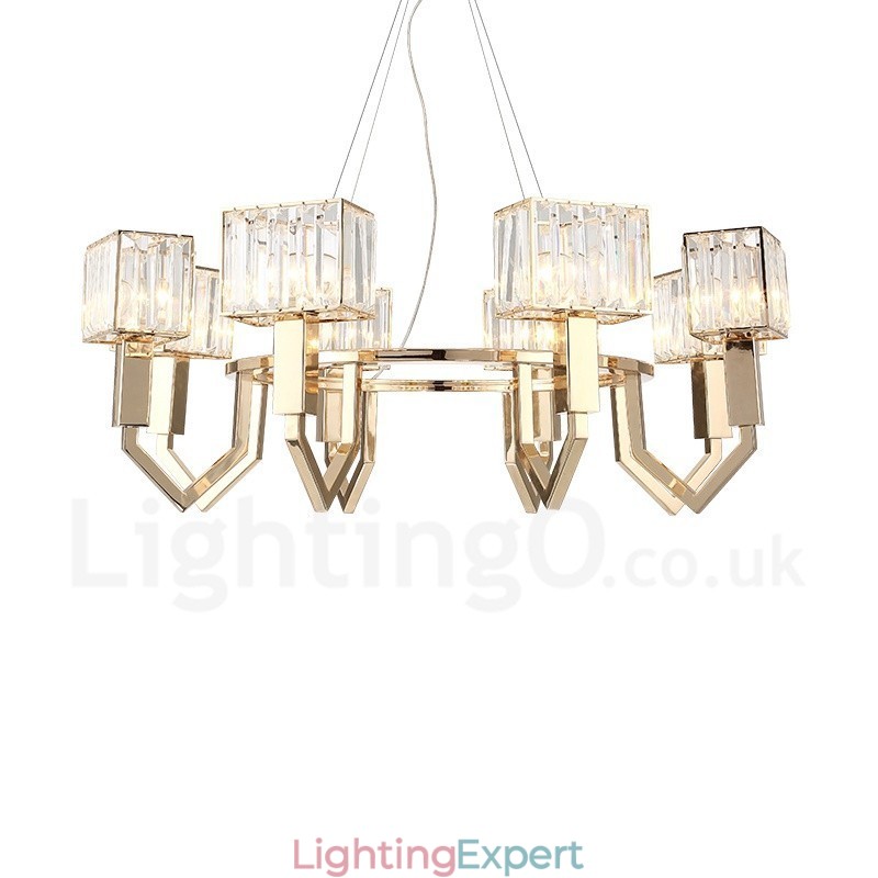 Modern Contemporary 8 Light Steel Pendant Light with Crystal Shade