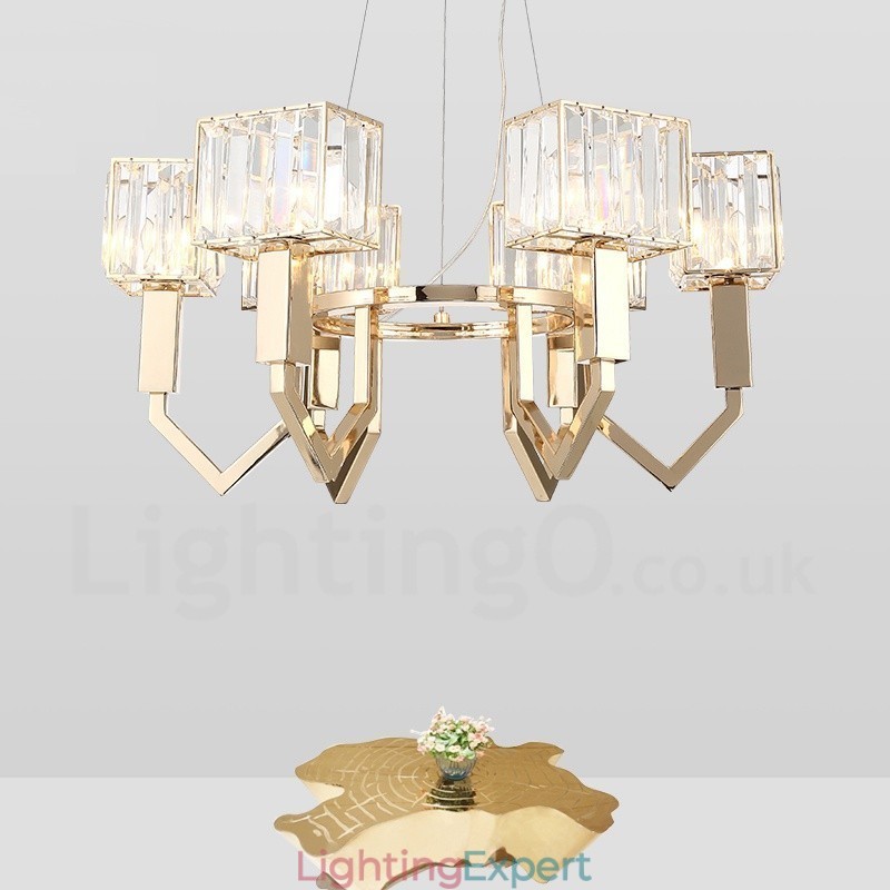 Modern Contemporary 6 Light Steel Pendant Light with Crystal Shade