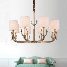 Rustic Lodge 8 Light Brass Chandelier with Fabric Shade
