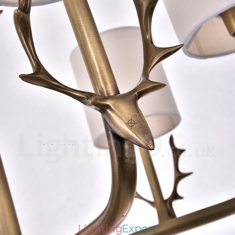 Rustic Lodge 8 Light Brass Chandelier with Fabric Shade