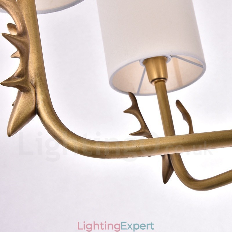 Rustic Lodge 8 Light Brass Chandelier with Fabric Shade