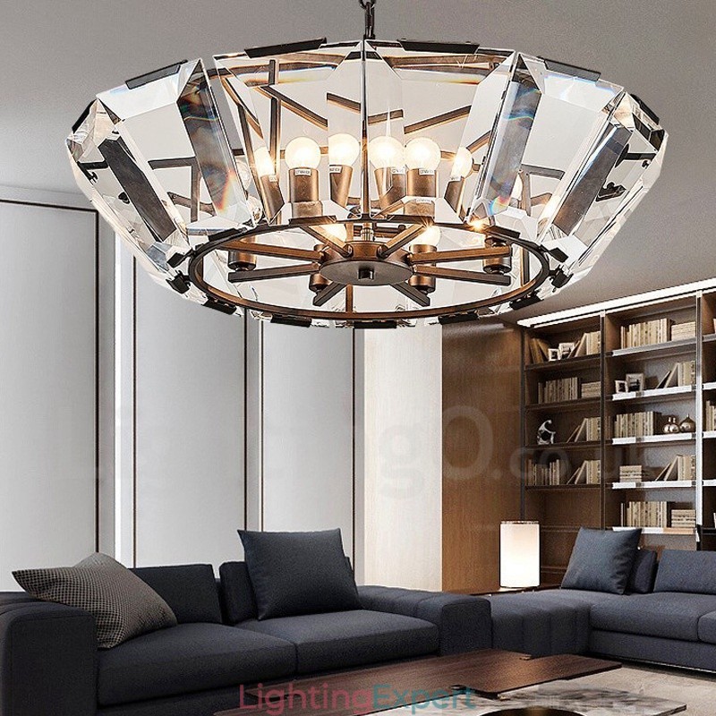 Modern Contemporary 8 Light Steel Pendant Light with CrystalGlass Shade