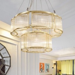 Modern Contemporary 11 Light Steel Pendant Light with CrystalGlass Shade