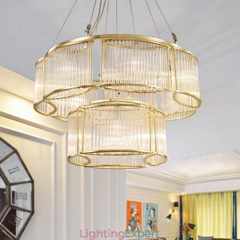 Modern Contemporary 11 Light Steel Pendant Light with CrystalGlass Shade