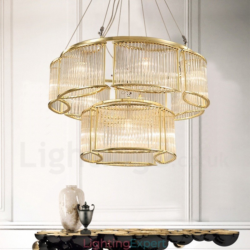 Modern Contemporary 11 Light Steel Pendant Light with CrystalGlass Shade