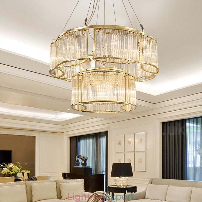 Modern Contemporary 11 Light Steel Pendant Light with CrystalGlass Shade