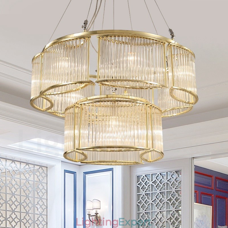 Modern Contemporary 11 Light Steel Pendant Light with CrystalGlass Shade
