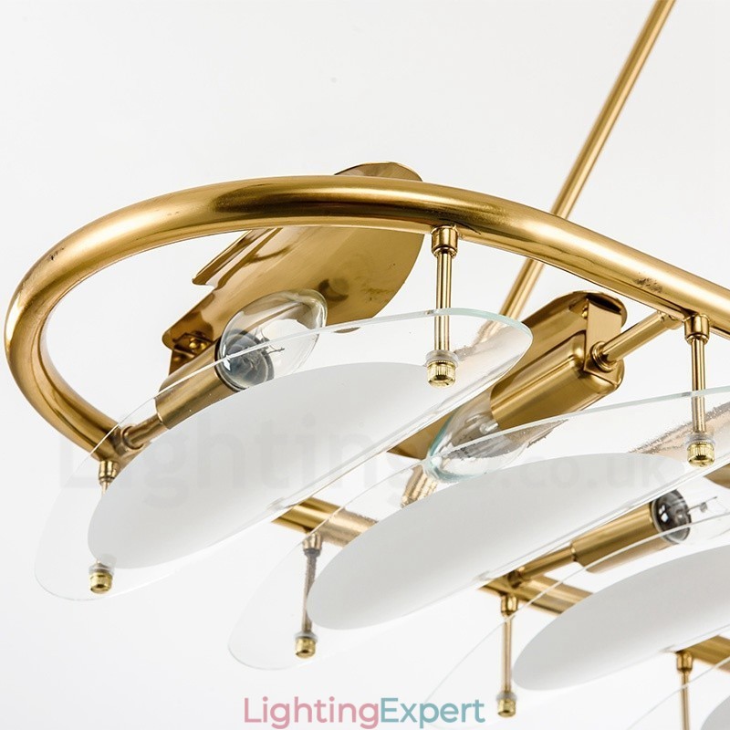 Modern Contemporary 9 Light Brass Pendant Light with Glass Shade