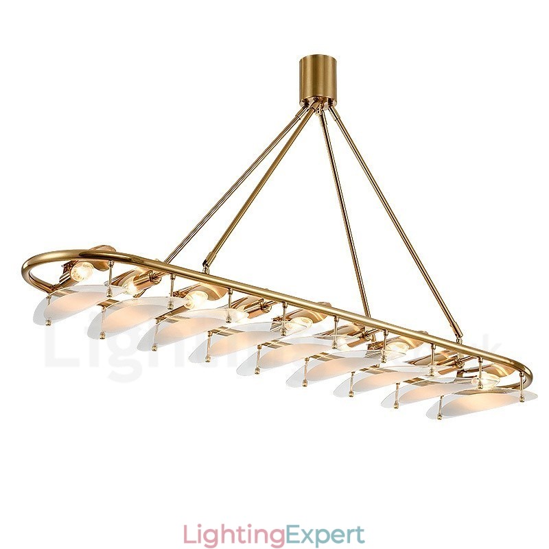 Modern Contemporary 9 Light Brass Pendant Light with Glass Shade