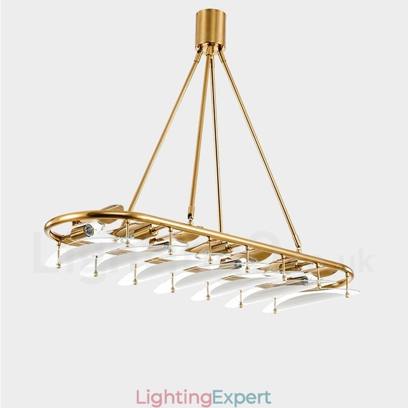 Modern Contemporary 9 Light Brass Pendant Light with Glass Shade