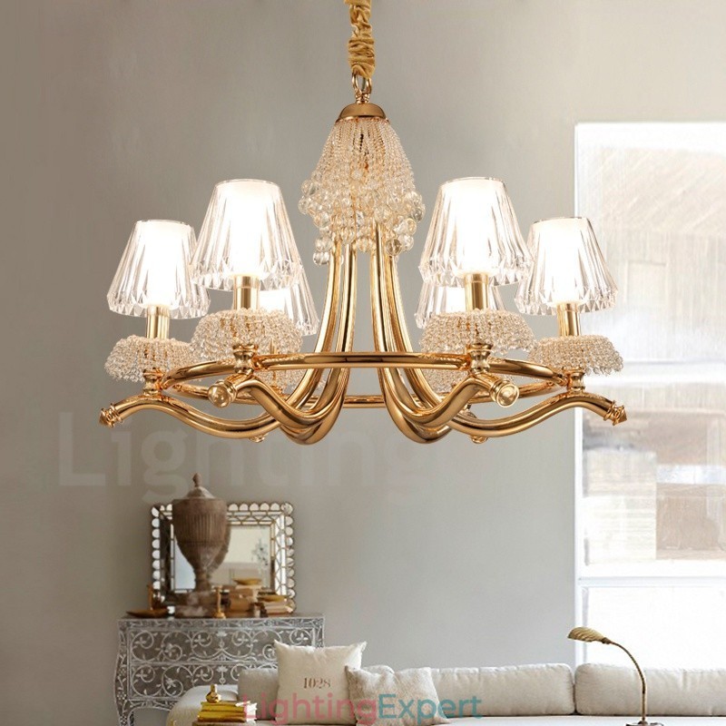Modern Contemporary 6 Light Crystal Steel Chandelier with Acrylic Shade