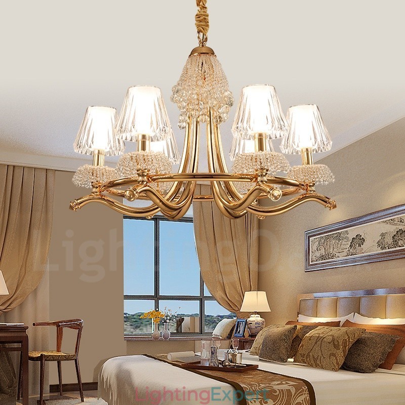 Modern Contemporary 6 Light Crystal Steel Chandelier with Acrylic Shade