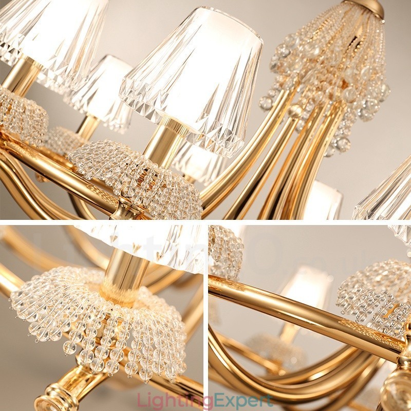 Modern Contemporary 6 Light Crystal Steel Chandelier with Acrylic Shade