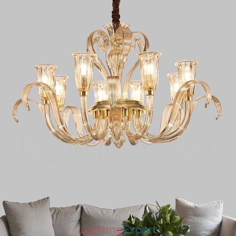 Modern Contemporary 8 Light Glass Chandelier with Glass Shade