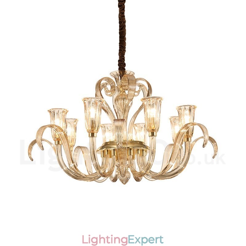 Modern Contemporary 8 Light Glass Chandelier with Glass Shade