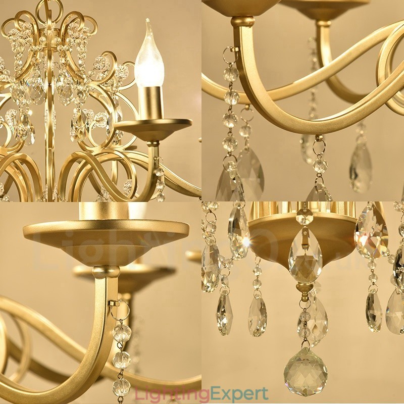 Rustic Lodge 8 Light Crystal Steel Chandelier with Fabric Shade