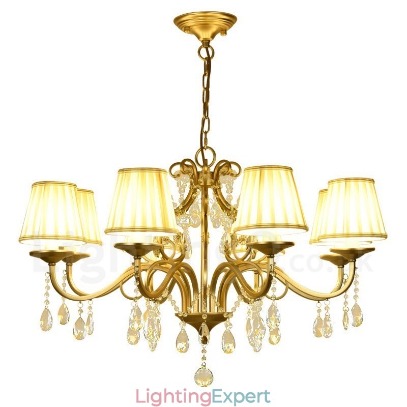 Rustic Lodge 8 Light Crystal Steel Chandelier with Fabric Shade