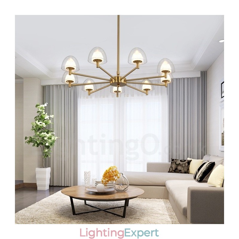 Modern Contemporary 9 Light Metal Chandelier with Acrylic Shade