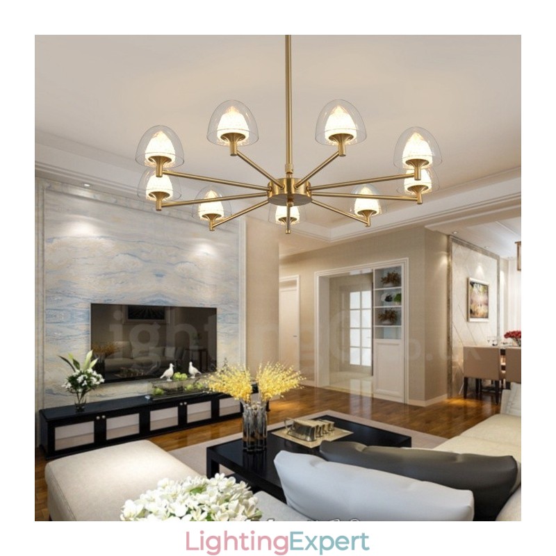 Modern Contemporary 9 Light Metal Chandelier with Acrylic Shade