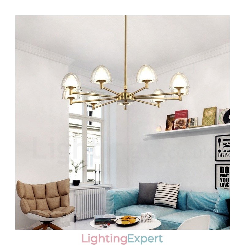 Modern Contemporary 9 Light Metal Chandelier with Acrylic Shade