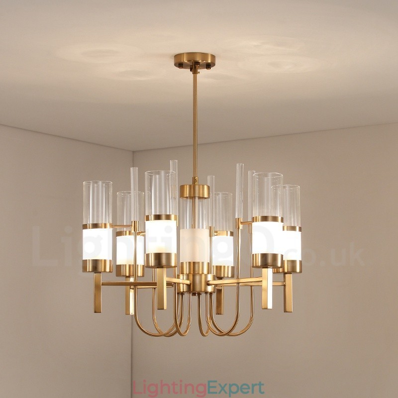 Rustic Lodge Modern Contemporary 6 Light Steel Chandelier with Glass Shade