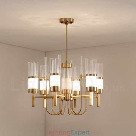 Rustic Lodge Modern Contemporary 6 Light Steel Chandelier with Glass Shade