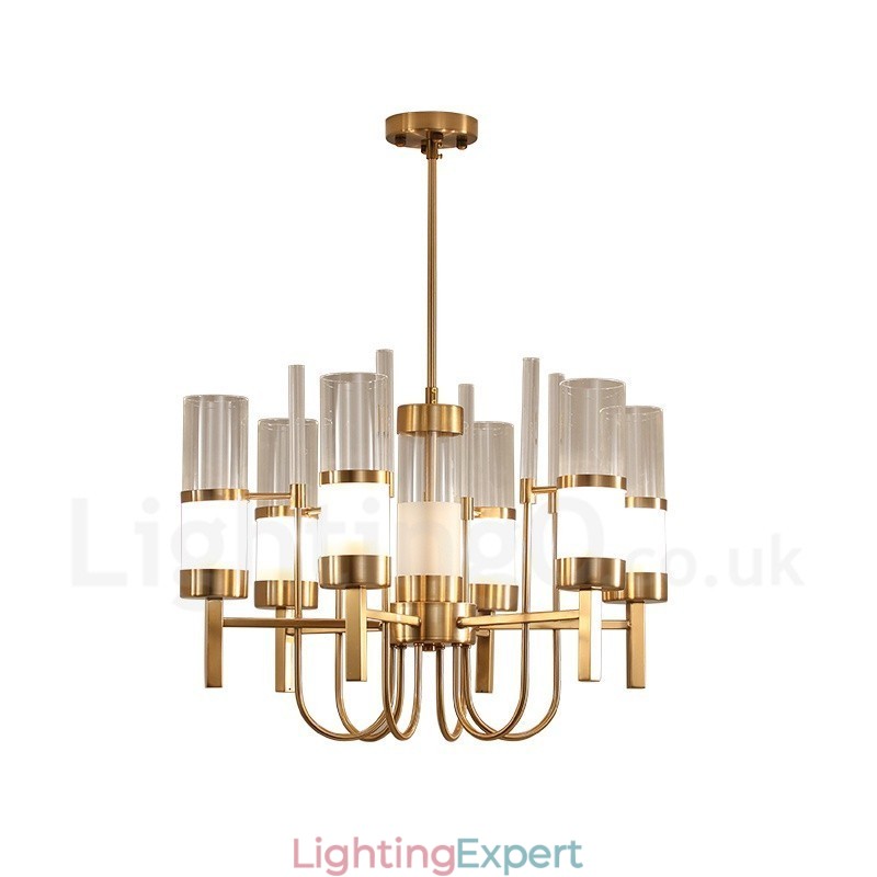 Rustic Lodge Modern Contemporary 6 Light Steel Chandelier with Glass Shade