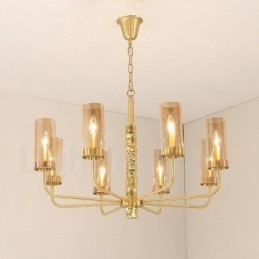 Modern Contemporary 8 Light Brass Chandelier with Glass Shade