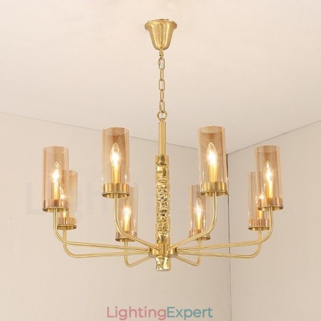 Modern Contemporary 8 Light Brass Chandelier with Glass Shade