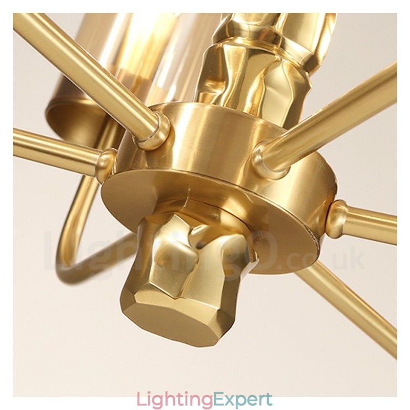 Modern Contemporary 8 Light Brass Chandelier with Glass Shade