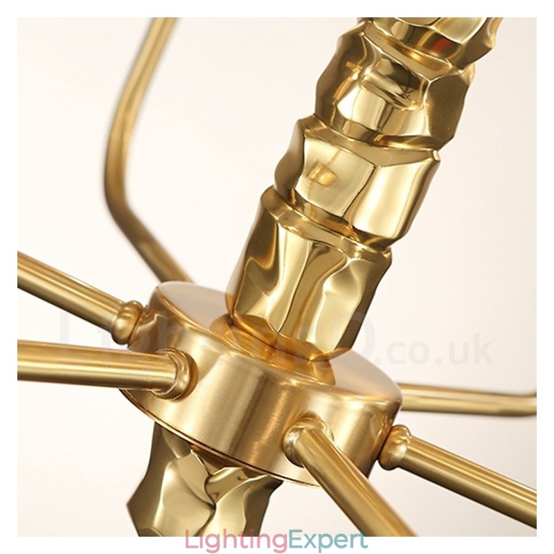 Modern Contemporary 8 Light Brass Chandelier with Glass Shade