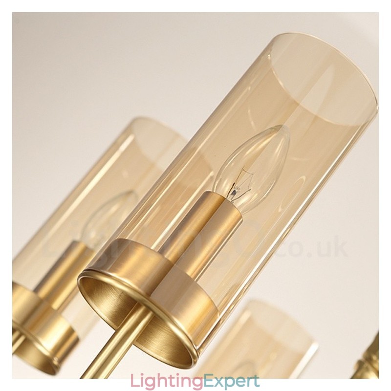 Modern Contemporary 8 Light Brass Chandelier with Glass Shade