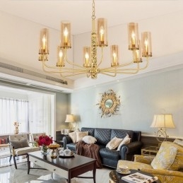 Modern Contemporary 10 Light Brass Chandelier with Glass Shade