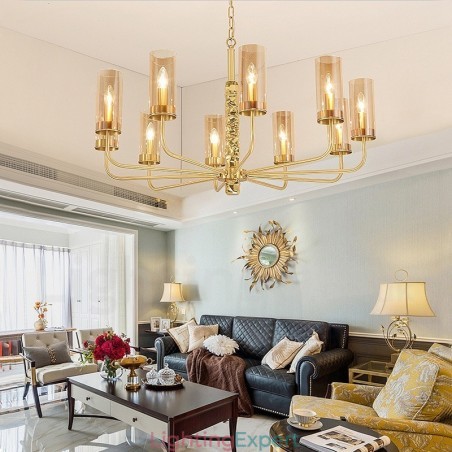 Modern Contemporary 10 Light Brass Chandelier with Glass Shade Modern Contemporary 10 Light Brass Chandelier with Glass Shade