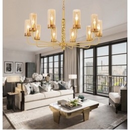 Modern Contemporary 10 Light Brass Chandelier with Glass Shade