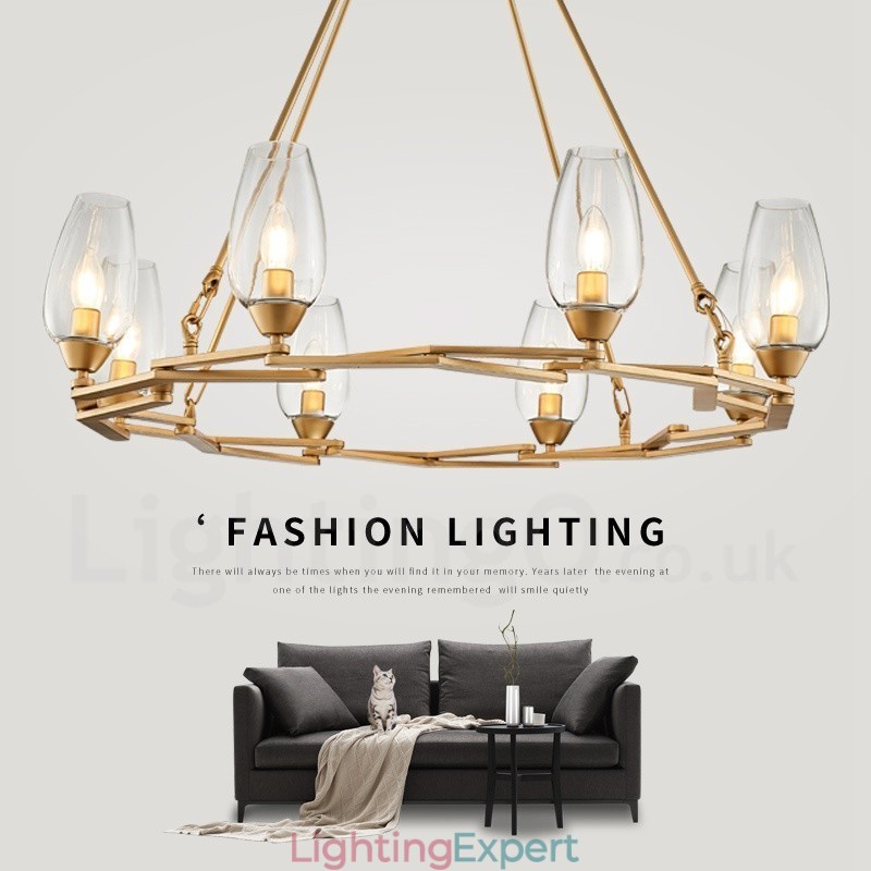 Modern Contemporary 8 Light Steel Pendant Light with Glass Shade