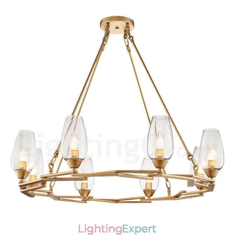Modern Contemporary 8 Light Steel Pendant Light with Glass Shade