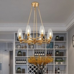 Modern Contemporary 8 Light Steel Pendant Light with Glass Shade
