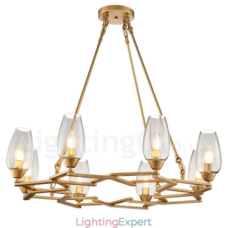 Modern Contemporary 8 Light Steel Pendant Light with Glass Shade