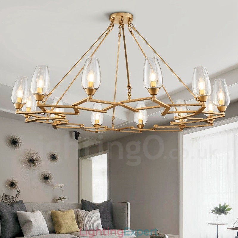 Modern Contemporary 12 Light Steel Pendant Light with Glass Shade
