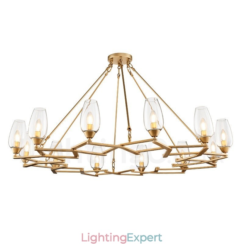 Modern Contemporary 12 Light Steel Pendant Light with Glass Shade