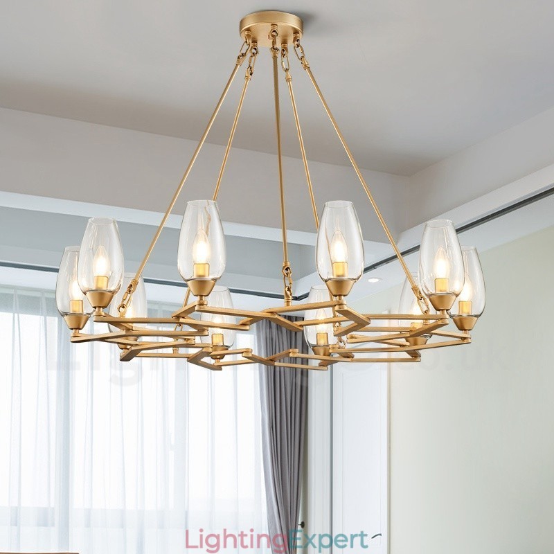 Modern Contemporary 10 Light Steel Pendant Light with Glass Shade