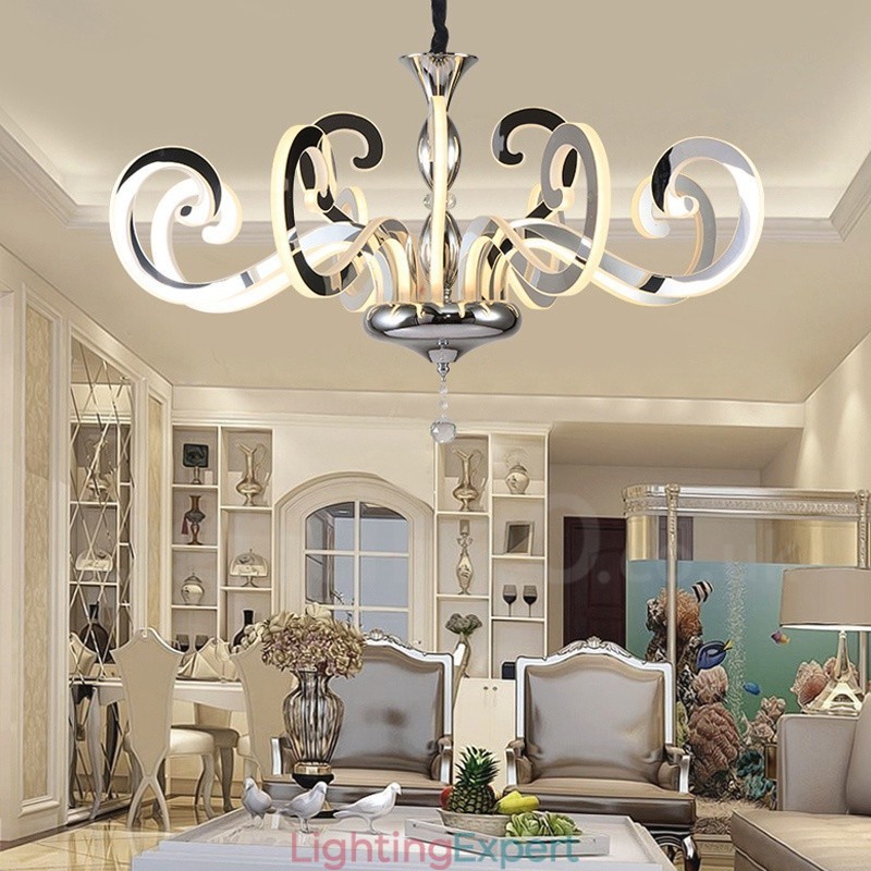Modern Contemporary 12 Light Steel Chandelier with Acrylic Shade