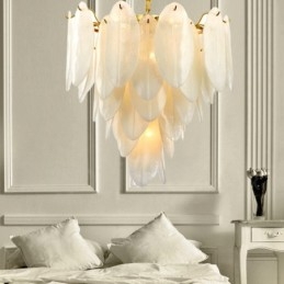 Modern Contemporary 6 Light Steel Pendant Light with Glass Shade