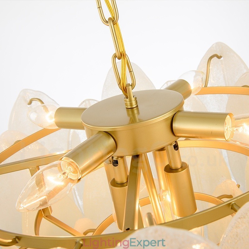Modern Contemporary 6 Light Steel Pendant Light with Glass Shade