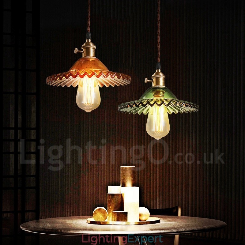 Rustic Lodge Retro 1 Light Steel Pendant Light with Glass Shade