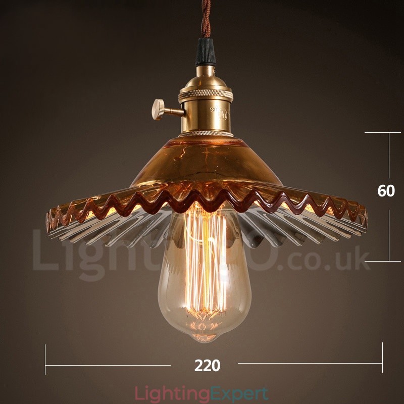 Rustic Lodge Retro 1 Light Steel Pendant Light with Glass Shade