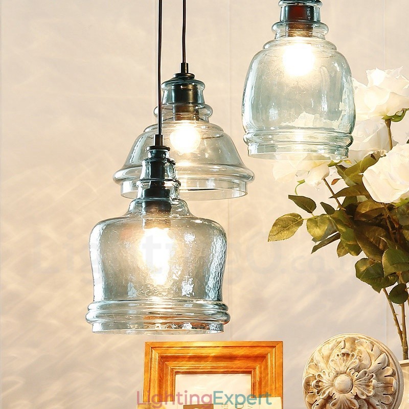 Modern Contemporary 1 Light Steel Pendant Light with Glass Shade