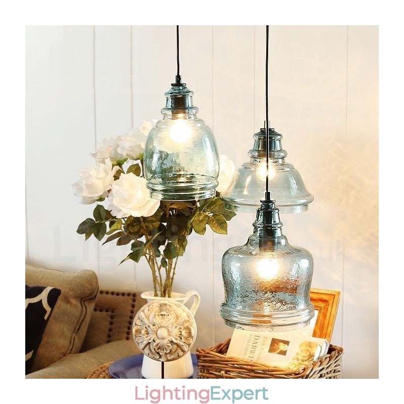Modern Contemporary 1 Light Steel Pendant Light with Glass Shade